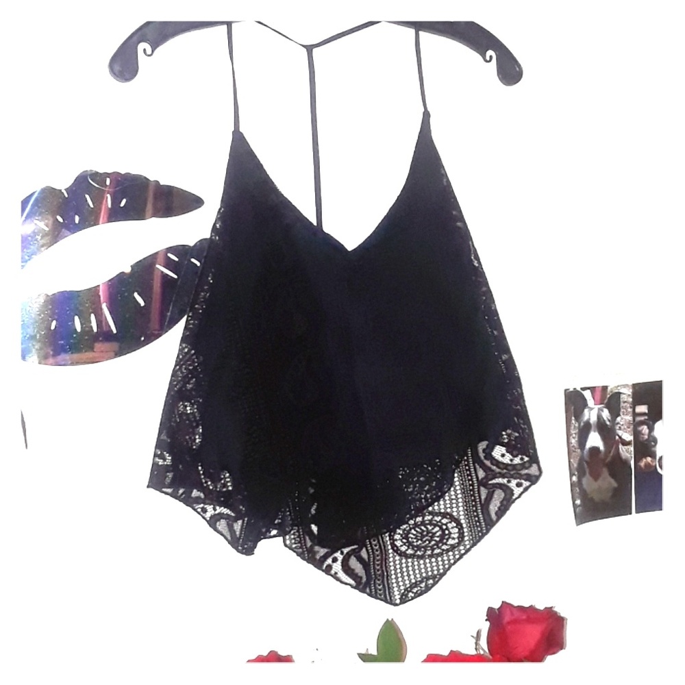 Black lace crop top